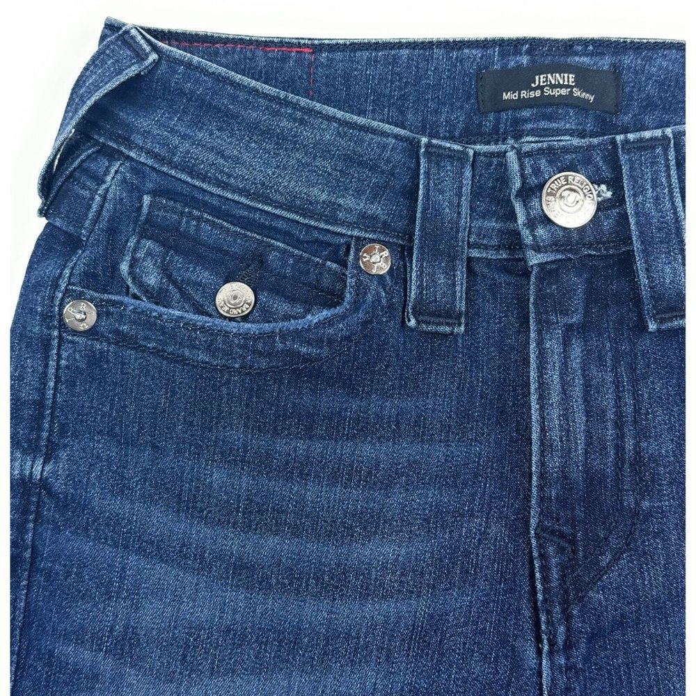 True Religion Jennie Mid Rise Super Skinny Womens 25 Dark Blue Jeans Flap Pocket - Picture 3 of 11